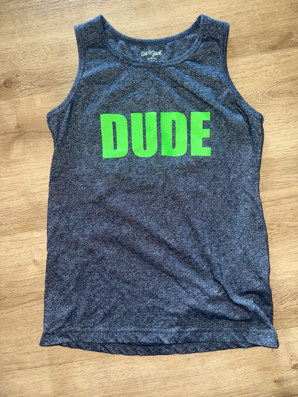 Cat & Jack Blue Heather Tank Top with Neon Green DUDE Graphic